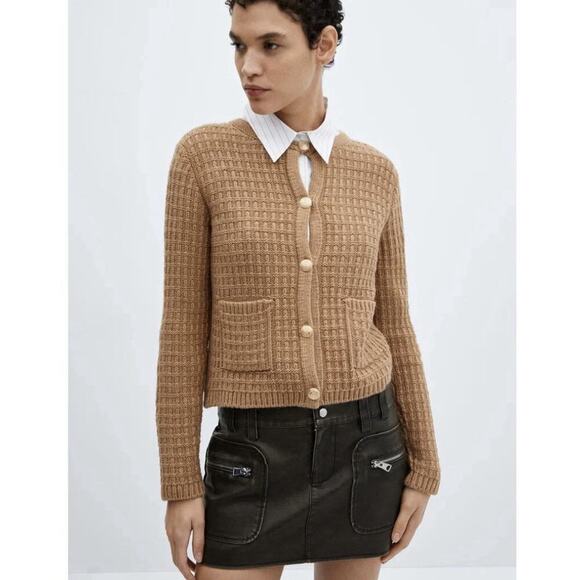 Mango Sweaters - MNG Mango Chunky Knit Cardigan Gold Buttons Long Sleeve Womens S NWT Preppy